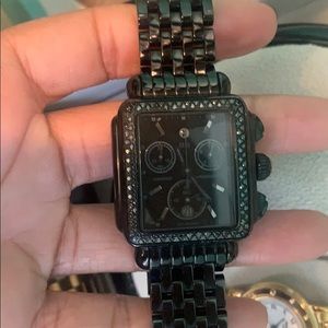 Michele black stainless steel watch/black diamonds